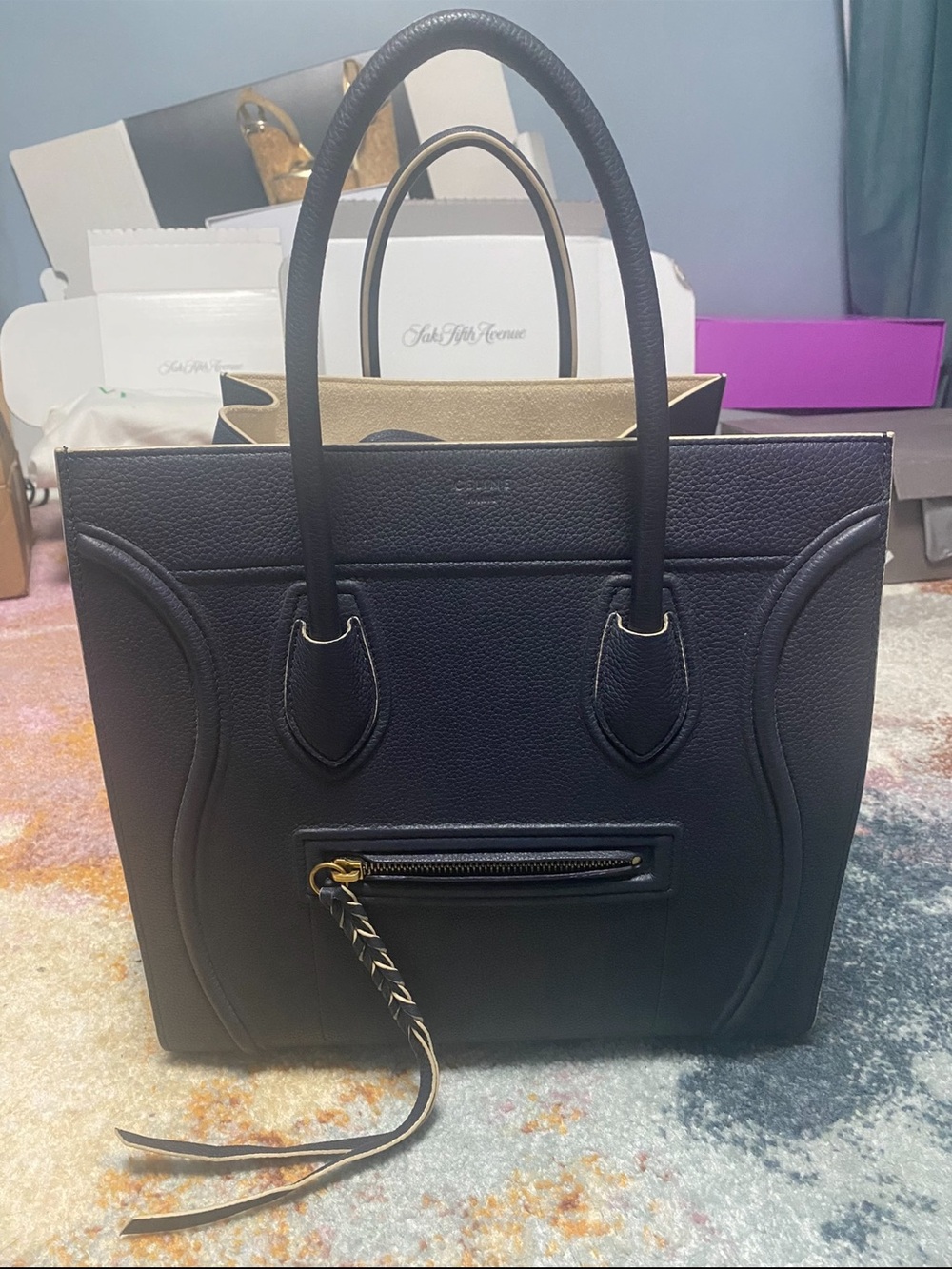 Celine Blue Leather Structured Tote Bag
